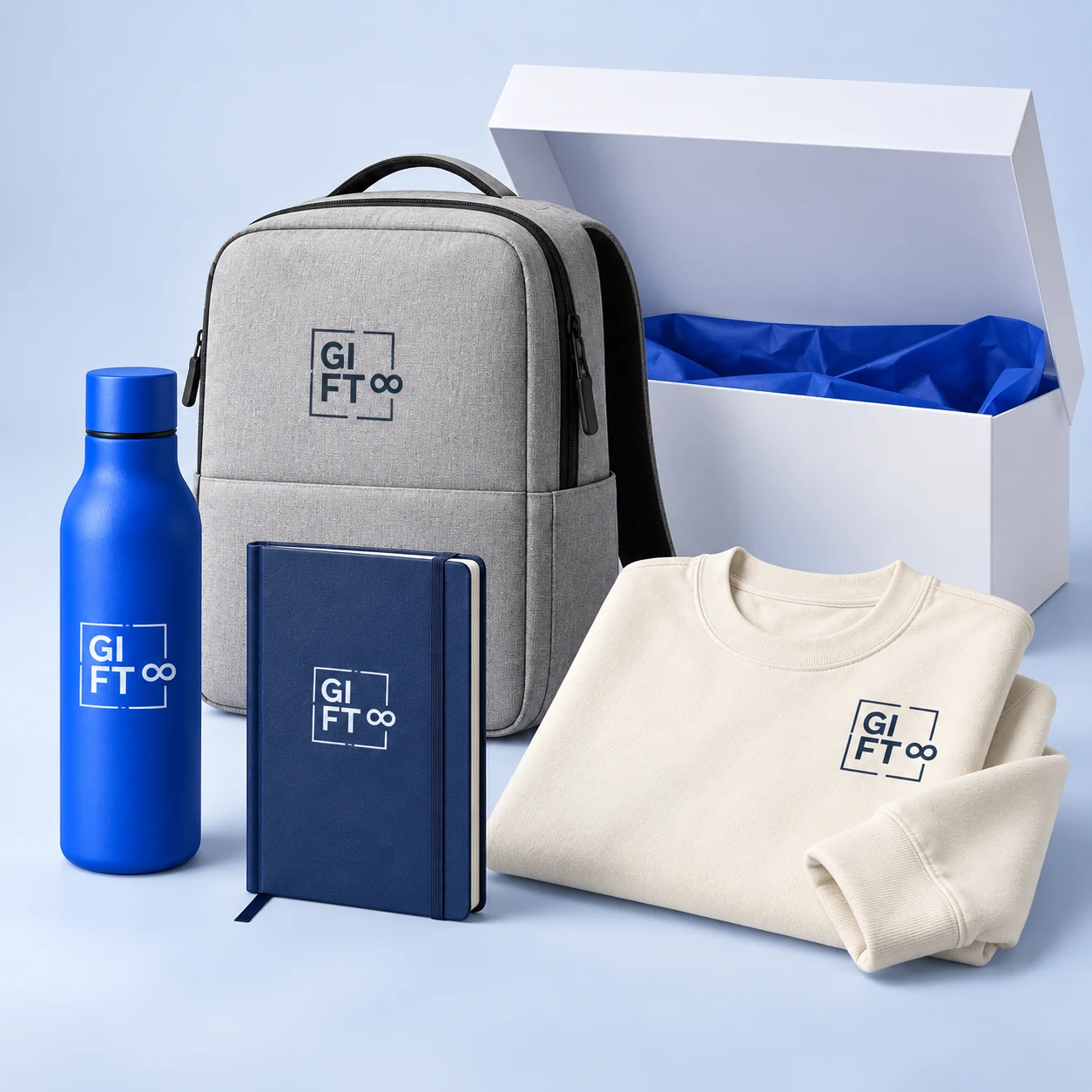 Kit de boas-vindas Gift8 com mochila, garrafa e vestuário